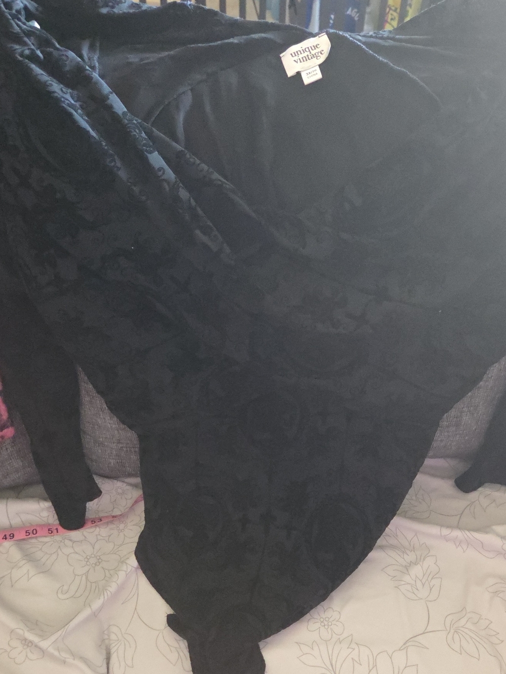 Unique Vintage Black Devore Velvet V-Neck Bodysuit. (No Longer On Website)